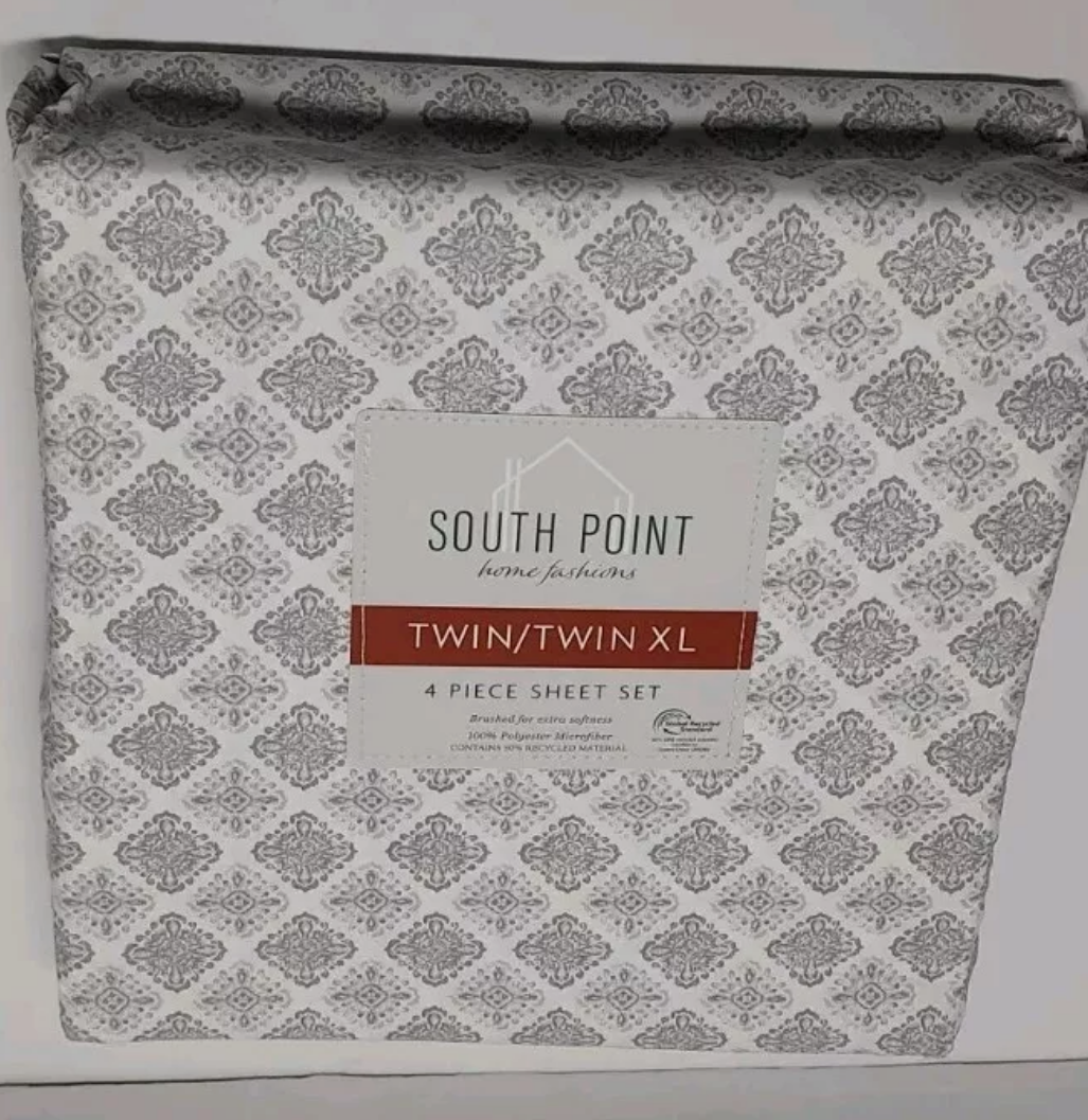 South Point Home Fashions 4 Piece Sheet Set Twin/Twin XL Grey White Medallion