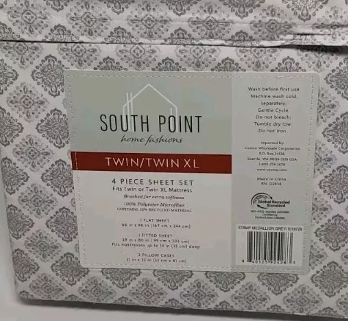 South Point Home Fashions 4 Piece Sheet Set Twin/Twin XL Grey White Medallion