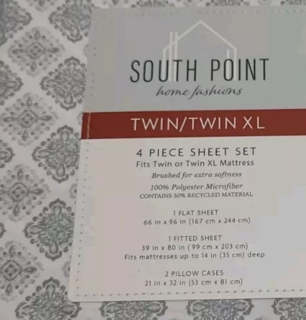 South Point Home Fashions 4 Piece Sheet Set Twin/Twin XL Grey White Medallion