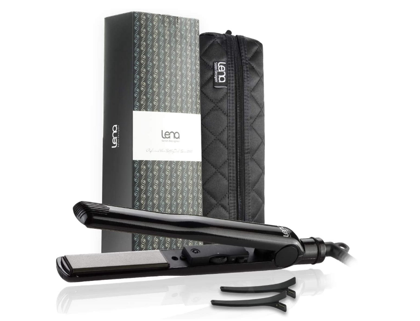 LENA Titanium Hair Straightener 1 Inch PRO Flat Iron with 450? Floating Plates, 5 Temp Settings, Auto Shut Off and Travel Zip Bag