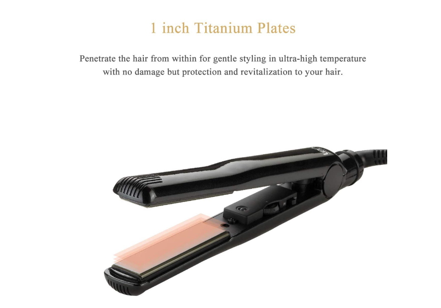 LENA Titanium Hair Straightener 1 Inch PRO Flat Iron with 450? Floating Plates, 5 Temp Settings, Auto Shut Off and Travel Zip Bag