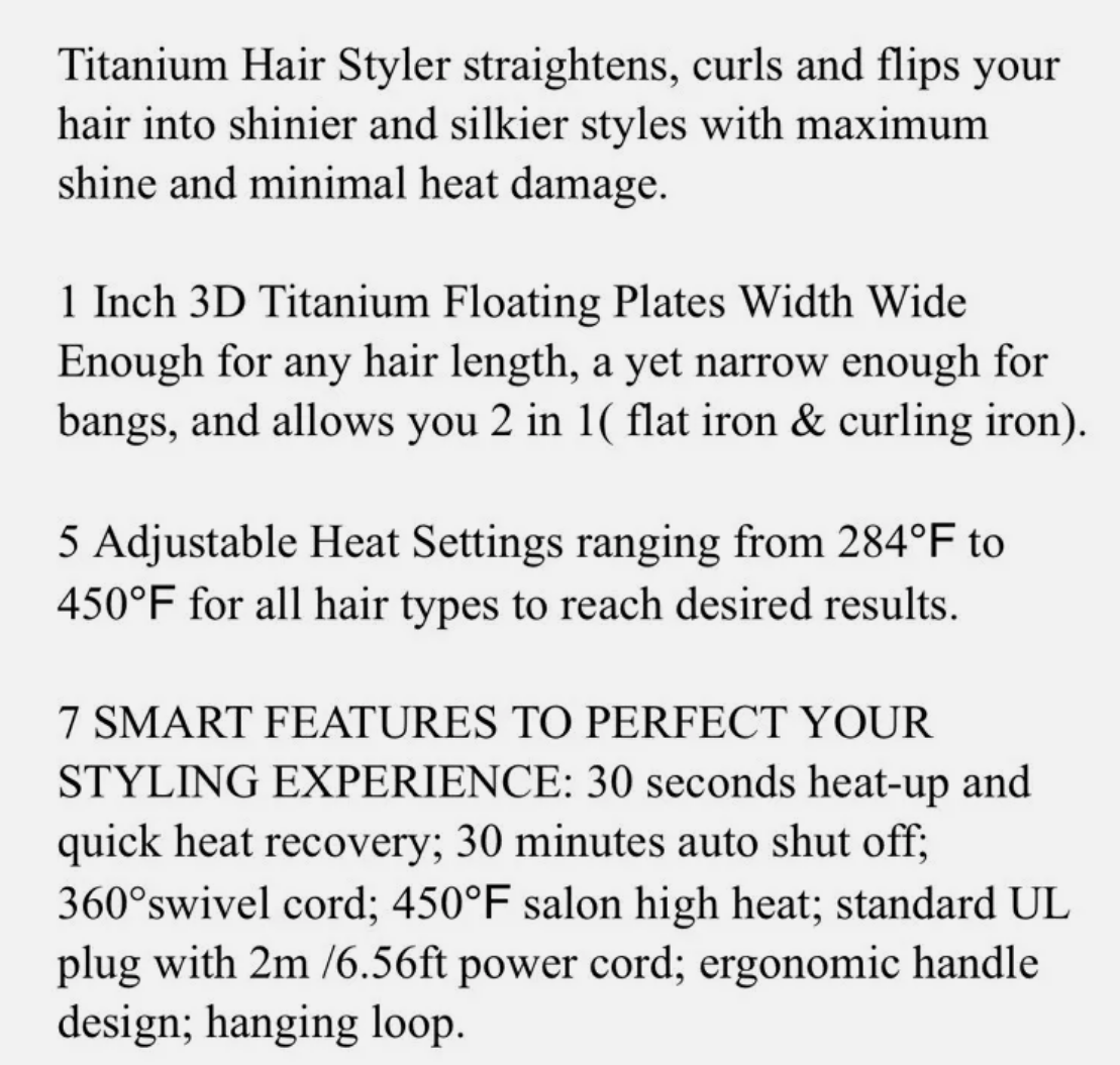 LENA Titanium Hair Straightener 1 Inch PRO Flat Iron with 450? Floating Plates, 5 Temp Settings, Auto Shut Off and Travel Zip Bag