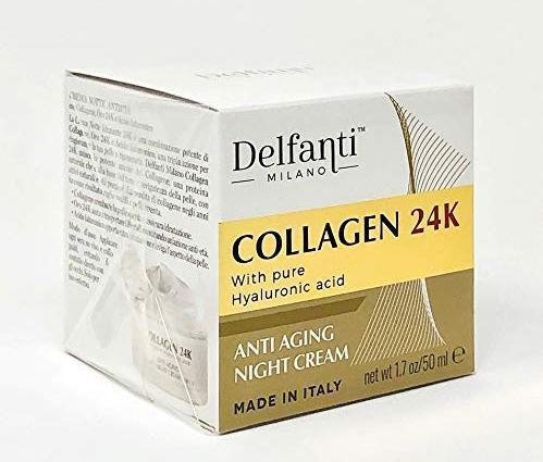 Delfanti-Milano • COLLAGEN 24K • Anti-Aging Night Cream • Face and Neck Moisturizer with pure Hyaluronic Acid • Made in Italy