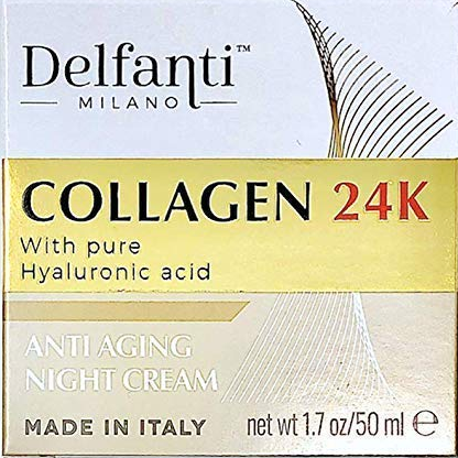 Delfanti-Milano • COLLAGEN 24K • Anti-Aging Night Cream • Face and Neck Moisturizer with pure Hyaluronic Acid • Made in Italy