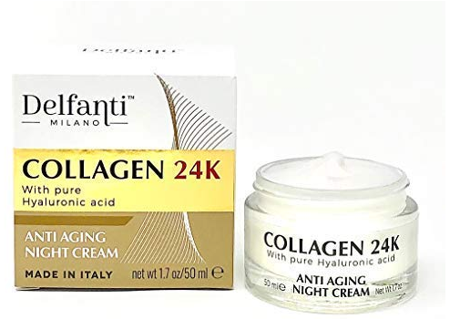 Delfanti-Milano • COLLAGEN 24K • Anti-Aging Night Cream • Face and Neck Moisturizer with pure Hyaluronic Acid • Made in Italy