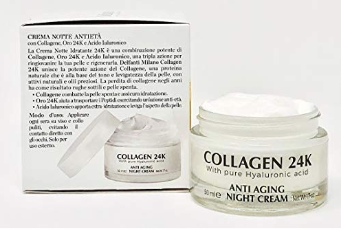 Delfanti-Milano • COLLAGEN 24K • Anti-Aging Night Cream • Face and Neck Moisturizer with pure Hyaluronic Acid • Made in Italy