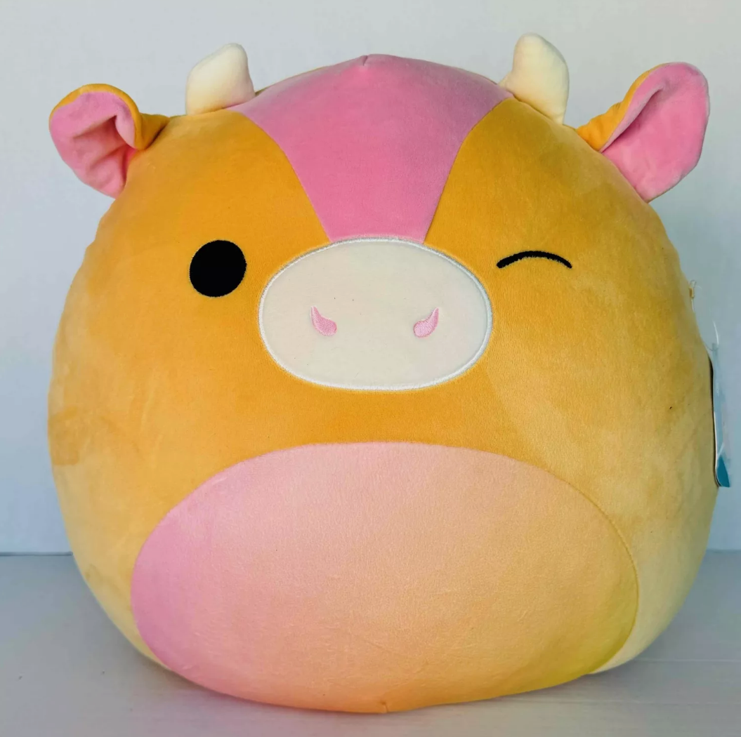 Squishmallows Adjani The Sunset Cow Yellow Pink Plush Toy 16” Winking Face