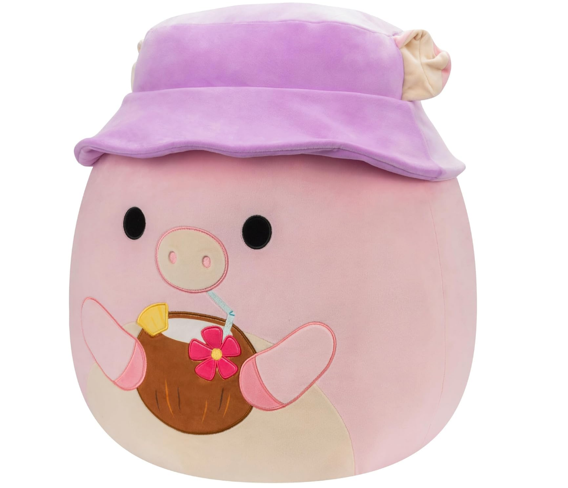 Squishmallows 7.5"" Peter The Pig with Hat, Medium, Pink