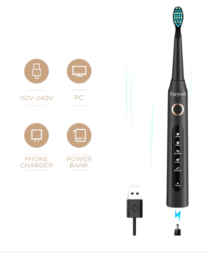 Fairywill Electric Sonic Toothbrush USB Charge FW-507 Rechargeable Waterproof Electronic Tooth Brushes Replacement Heads Adult