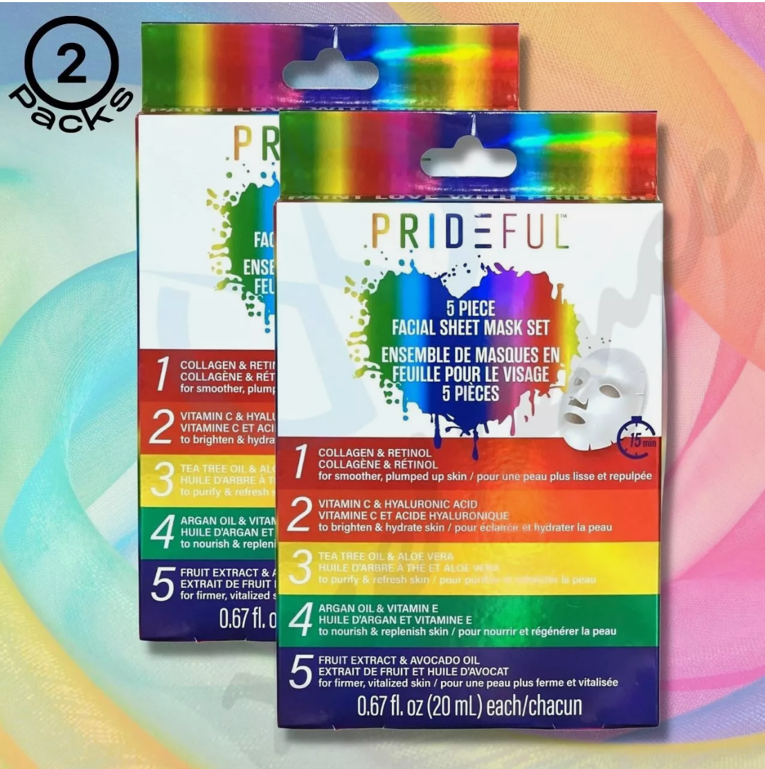 2 Pack Prideful 5 Piece Facial Sheet Mask Set