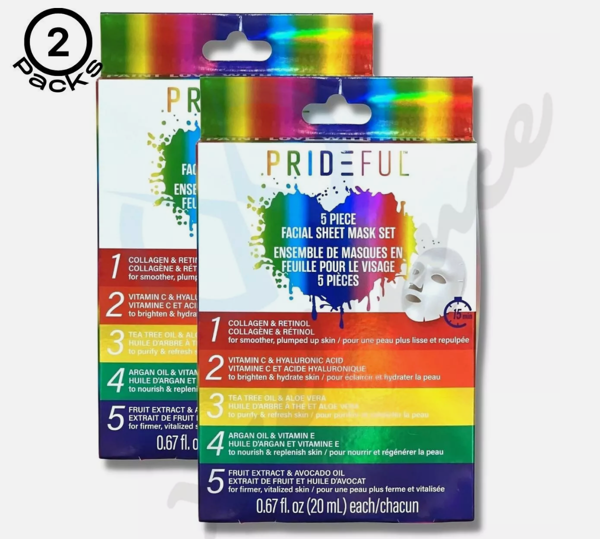 2 Pack Prideful 5 Piece Facial Sheet Mask Set