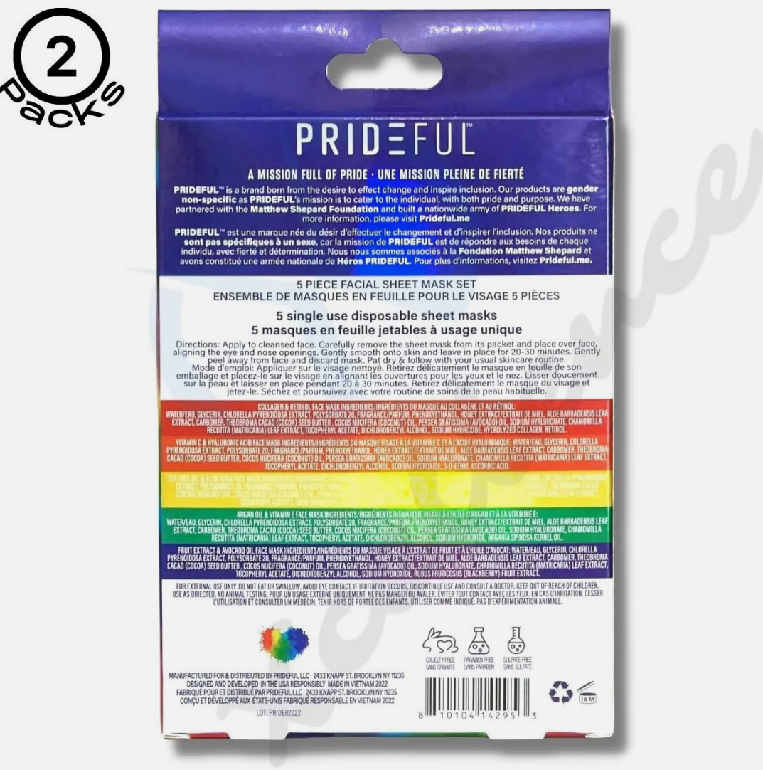 2 Pack Prideful 5 Piece Facial Sheet Mask Set