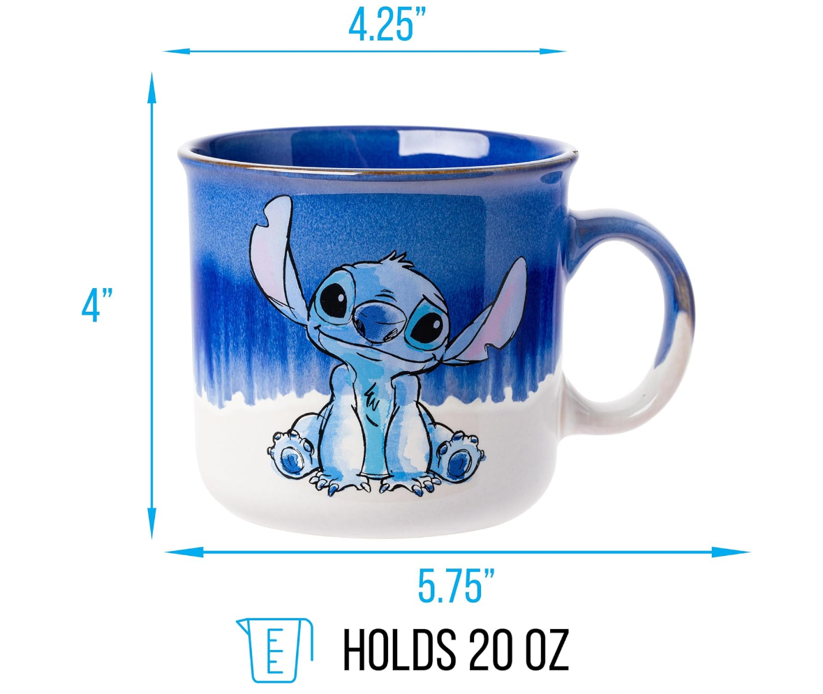 Silver Buffalo Disney Lilo and Stitch Ohana Means Family Reactive Glaze Ceramic Camper Mug, 20 Ounces