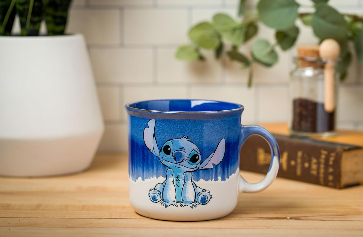 Silver Buffalo Disney Lilo and Stitch Ohana Means Family Reactive Glaze Ceramic Camper Mug, 20 Ounces