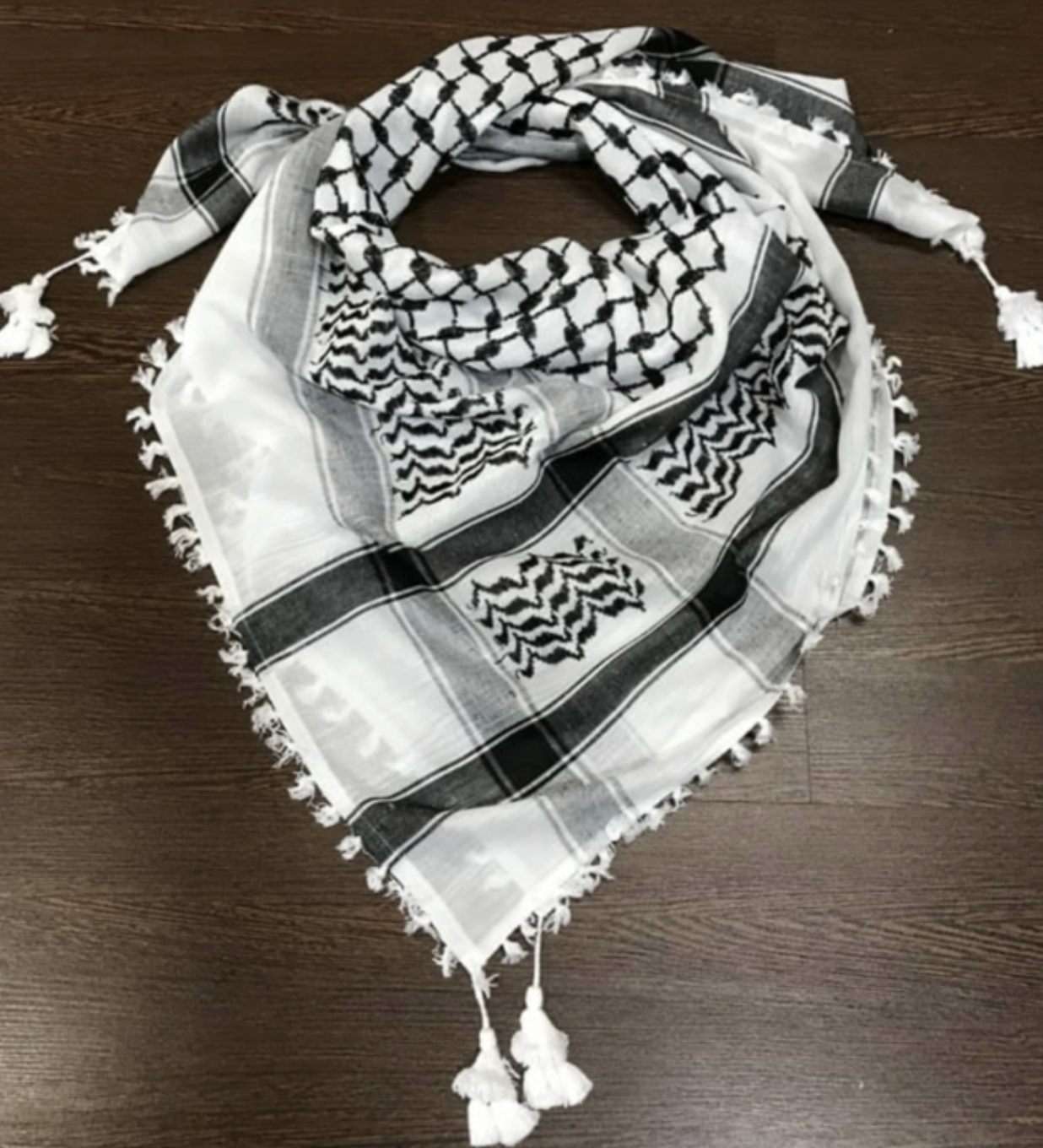 Abu Keffiyeih Cotton Woven Original Palestine keffiyeih with Tassel 54 x 45 inch