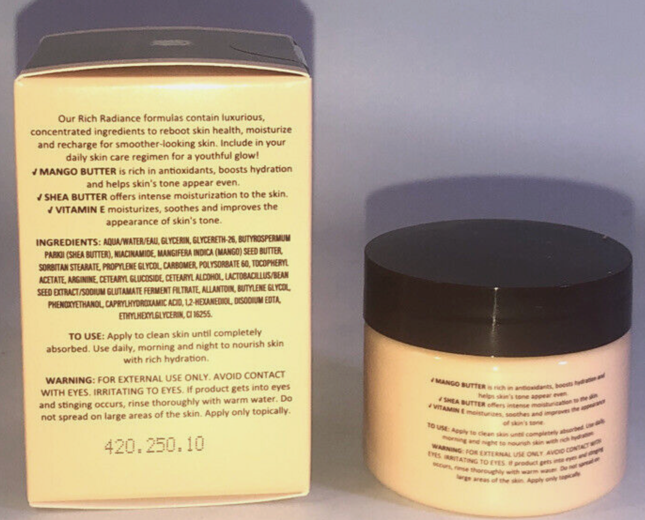 Rich Radiance Skin Care Mango Shea Butter Moisturizer W Vitamin E 1.7oz