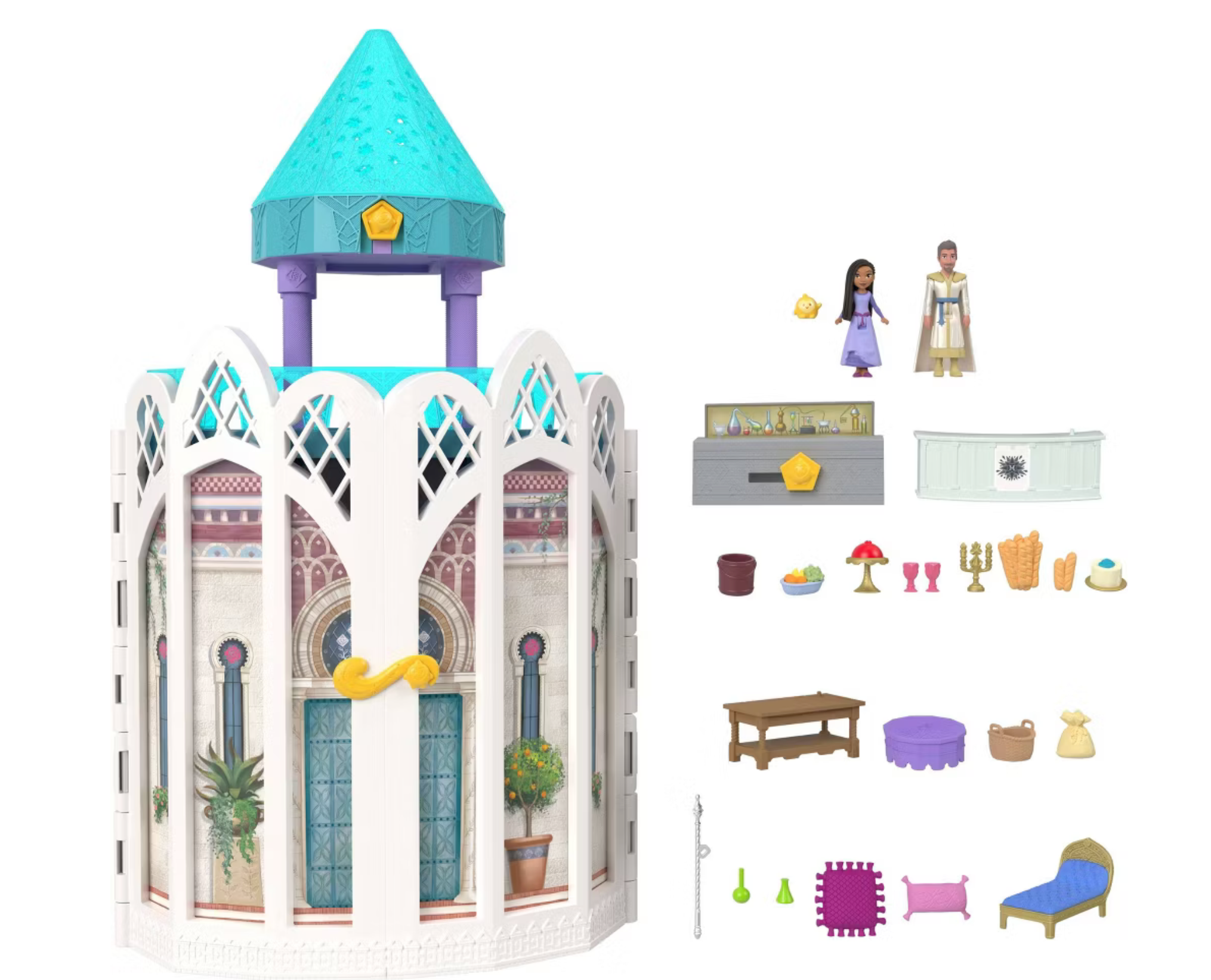 Disney Wish Rosas Castle Playset, Dollhouse with 2 Posable Mini Dolls, Star Figure & 20 Accessories