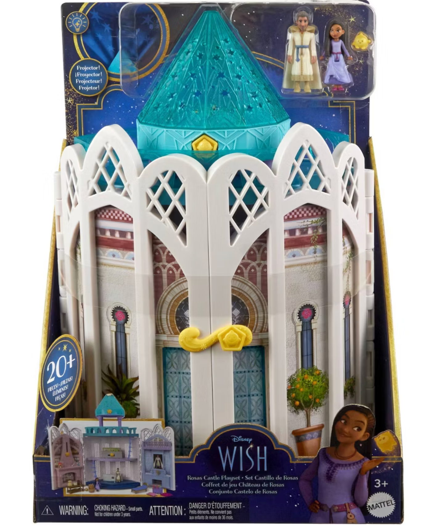 Disney Wish Rosas Castle Playset, Dollhouse with 2 Posable Mini Dolls, Star Figure & 20 Accessories