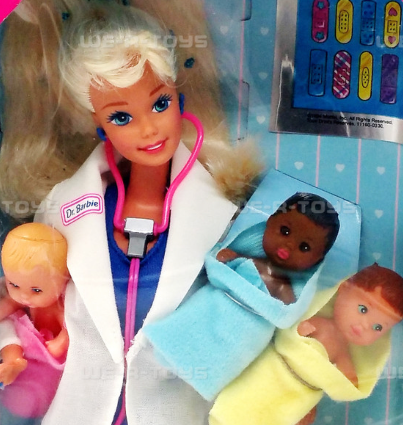 Dr. Barbie with Three Babies Doll Set Hear Baby's Heartbeat 1995 Mattel 14309