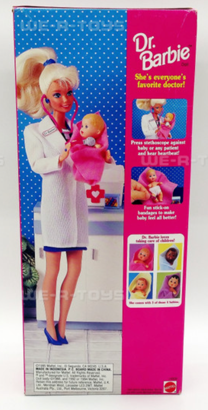 Dr. Barbie with Three Babies Doll Set Hear Baby's Heartbeat 1995 Mattel 14309