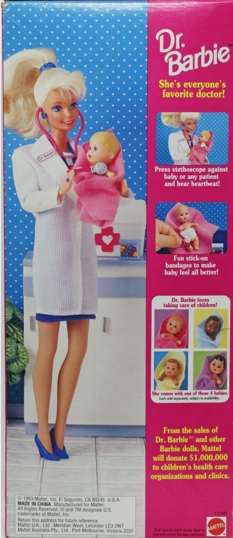 Dr. Barbie Doll #11160 New Never Removed from Box 1993 Mattel, Inc.