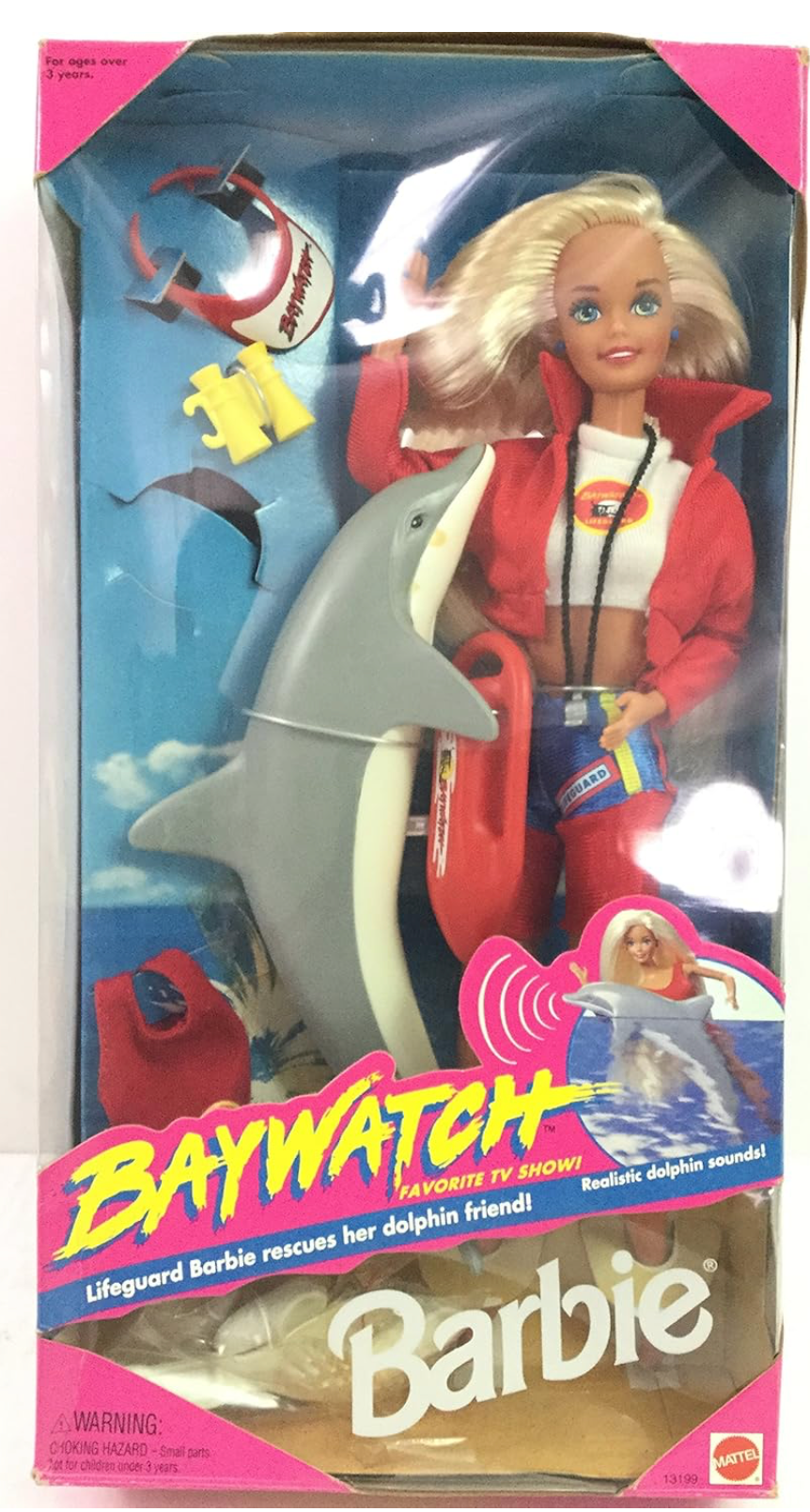 Vintage Baywatch Barbie Doll with Dolphin & Accessories 1994 Mattel #13199