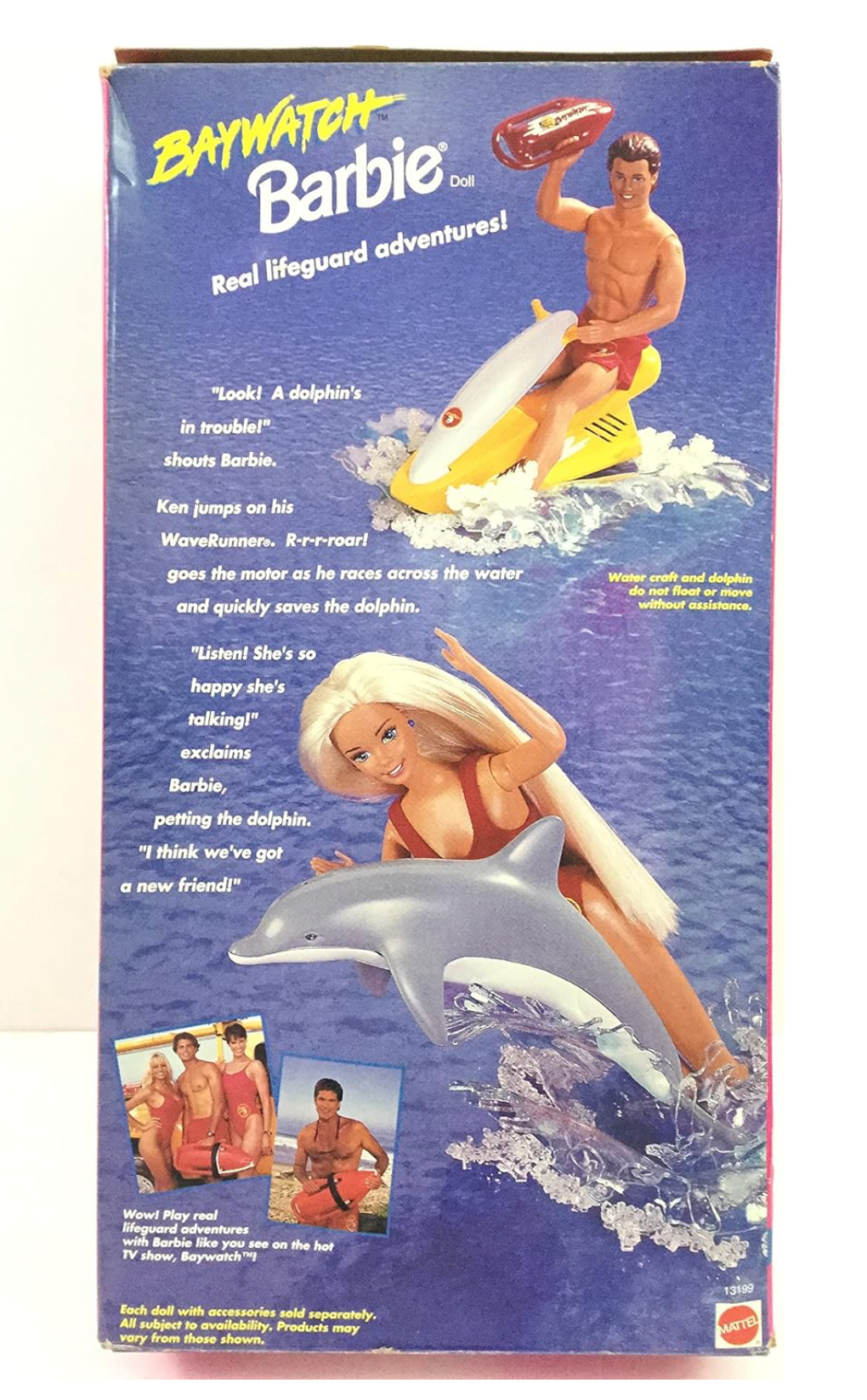 Vintage Baywatch Barbie Doll with Dolphin & Accessories 1994 Mattel #13199