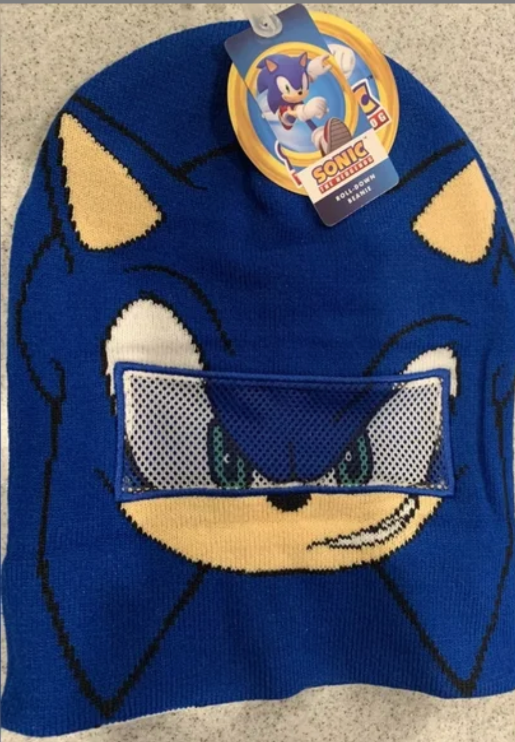 Sonic The Hedgehog Roll Down Beanie Hat Mask Blue One Size