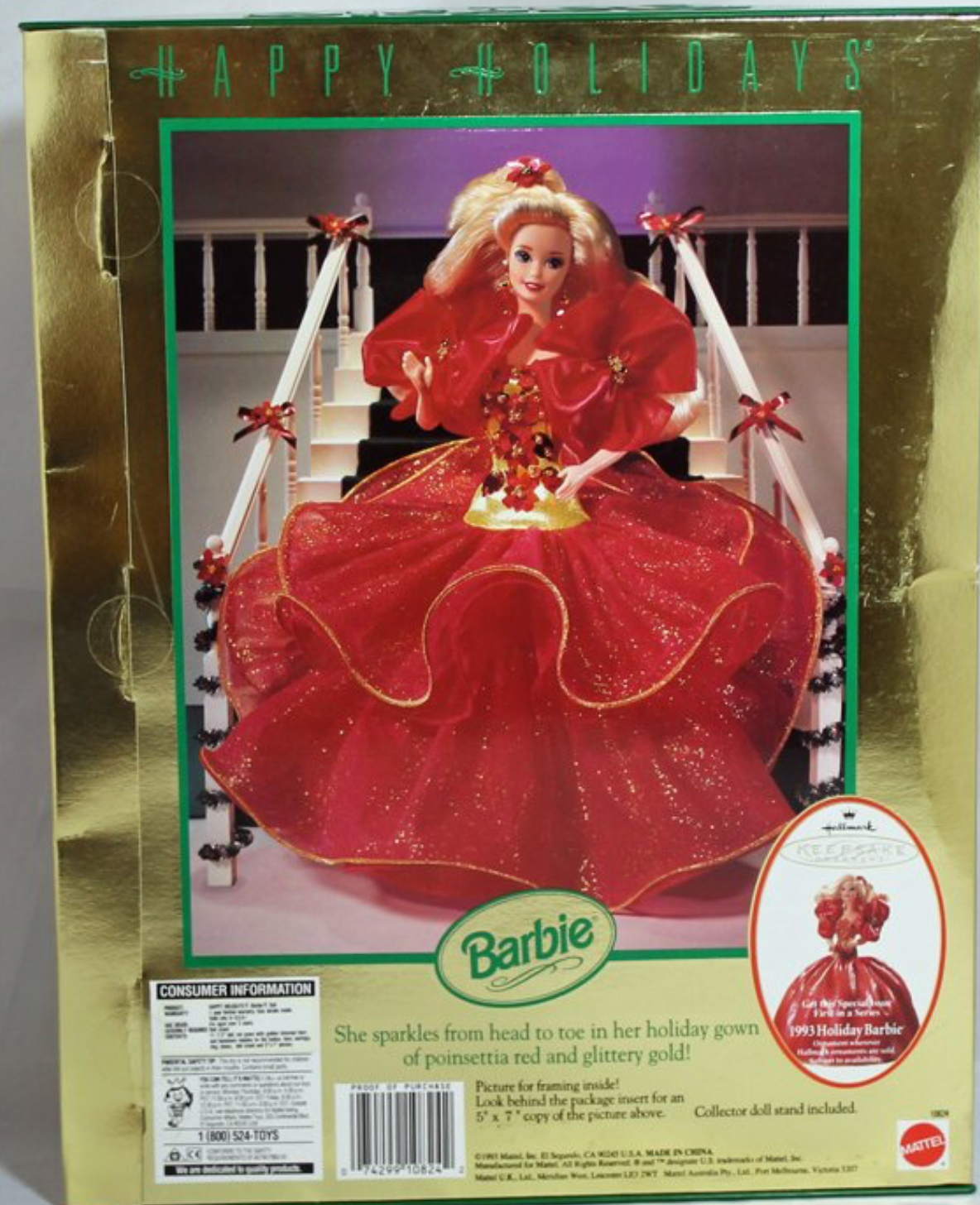 Vintage 1993 Happy Holidays Barbie Special Edition By Mattel # 10824