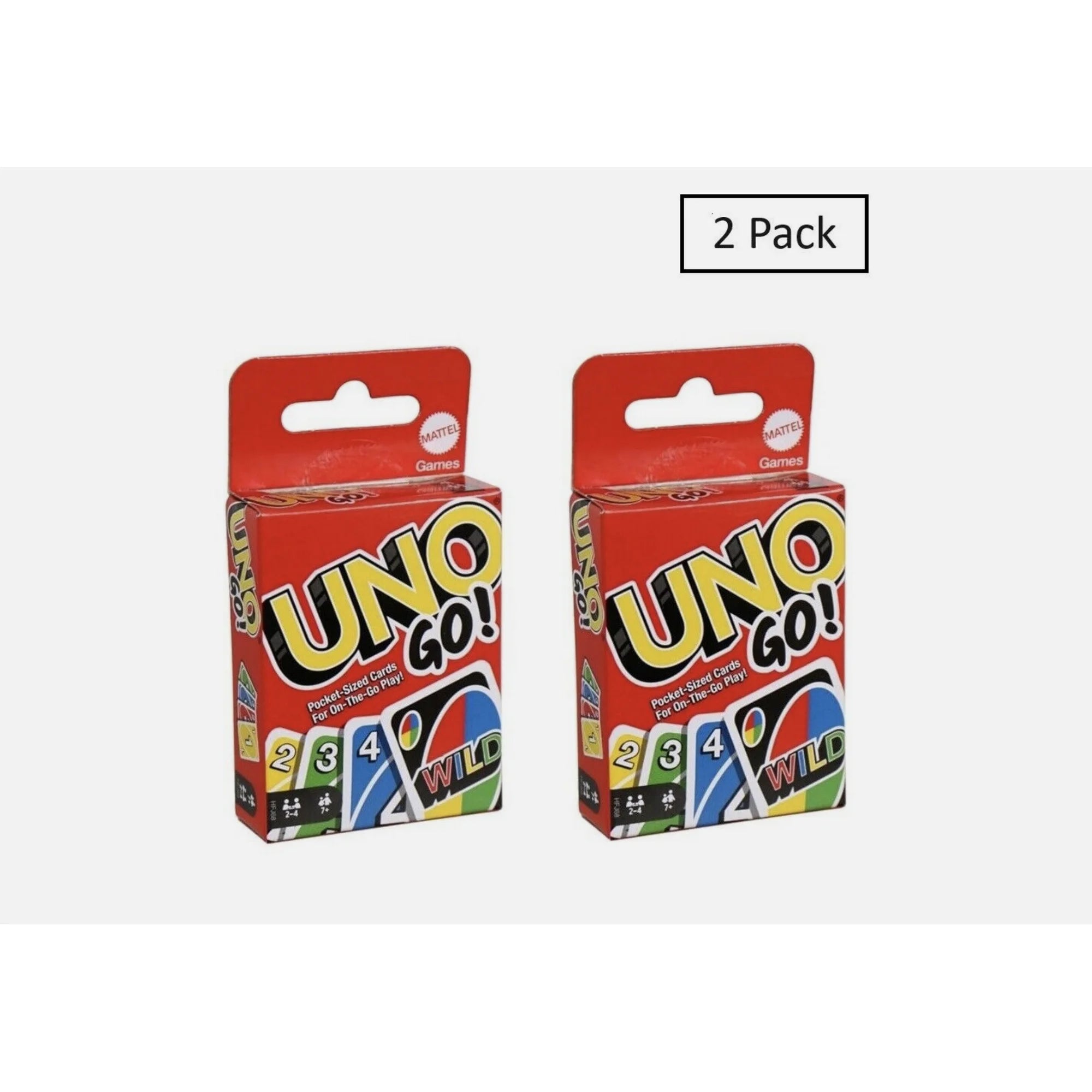 UNO GO! 2 Pack, Card Game for Kids Adults, Fun Mini Pocket-Sized Travel Set