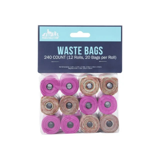 Pawsitively Fun Waste Bags 240 count  (12 Rolls, 20 Bags per Roll) pink