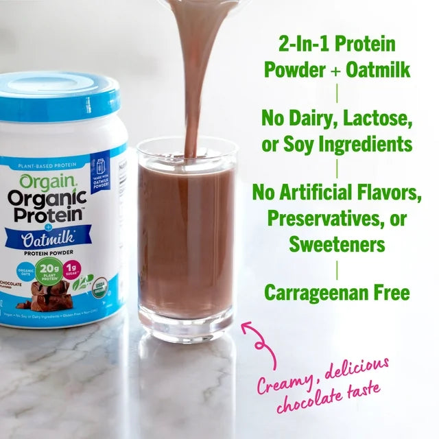 Orgain Organic 2 in 1 Vegan Protein Powder + Oatmilk- 20g Protein, Chocolate 1.05lb