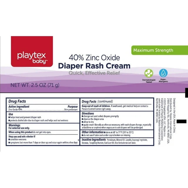 Playtex Baby Maximum Strength Diaper Rash Cream with 40% Zinc Oxide, 2.5 oz