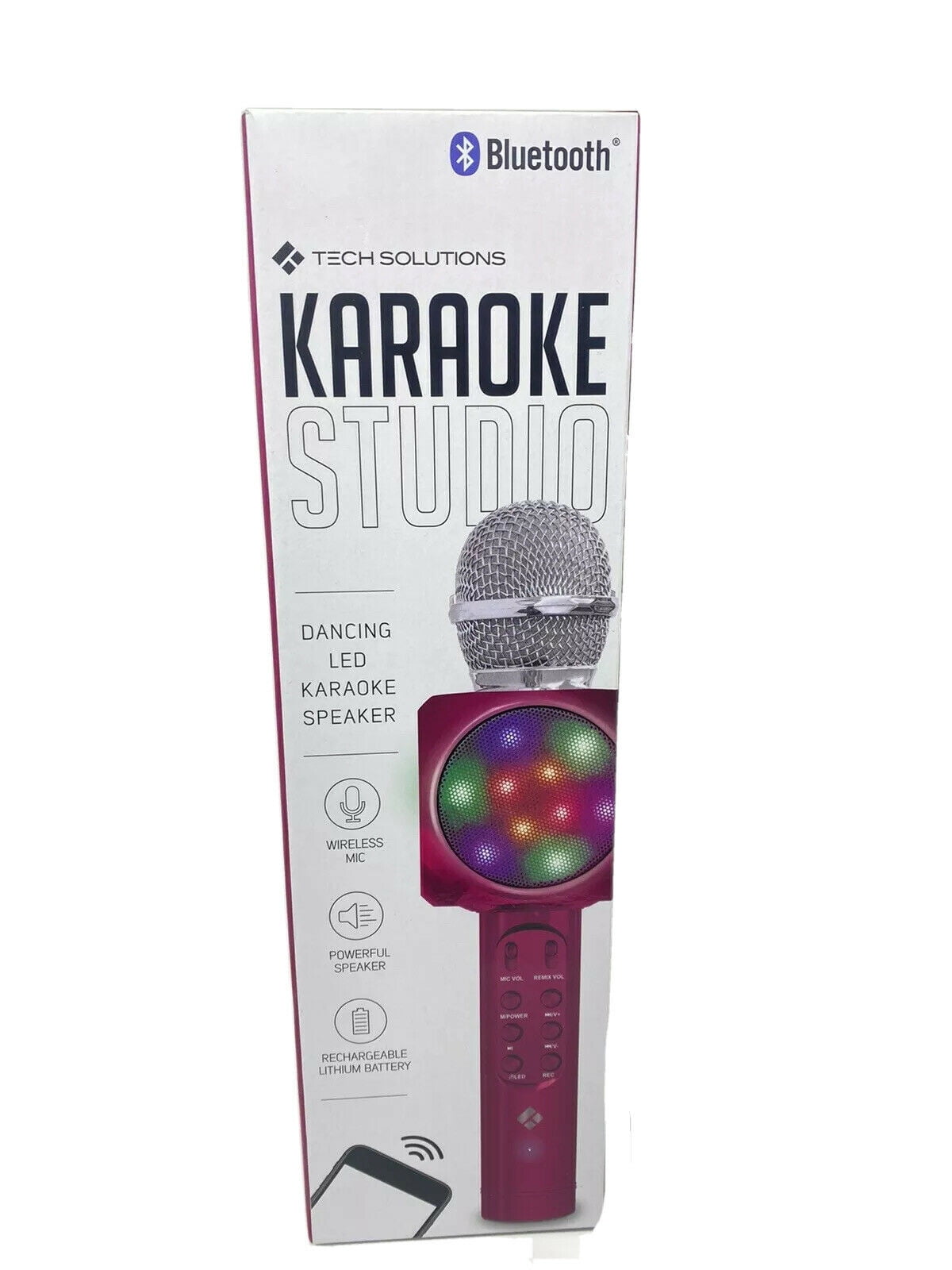 Tech Solutions Bluetooth Karaoke Studio LED Speaker And Microphone Pink New