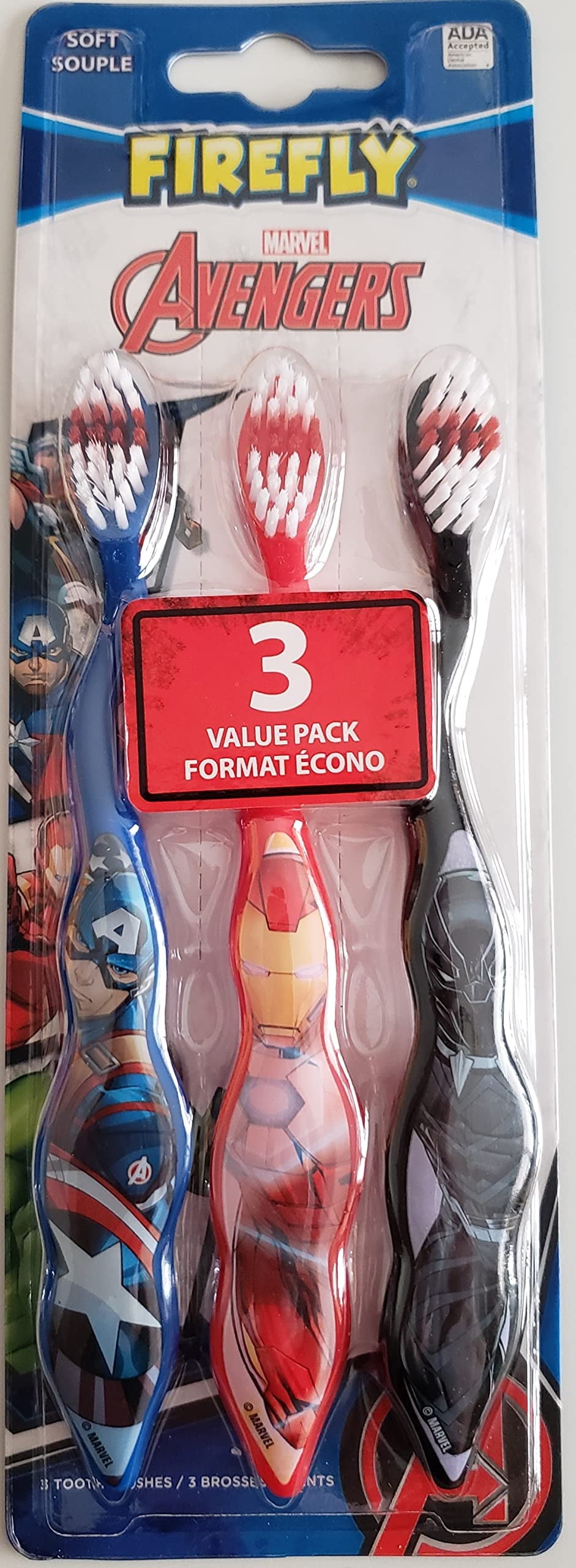 Firefly Avengers Three (3) Toothbrush Pack - Each Toothbrush Features a Different Avenger!