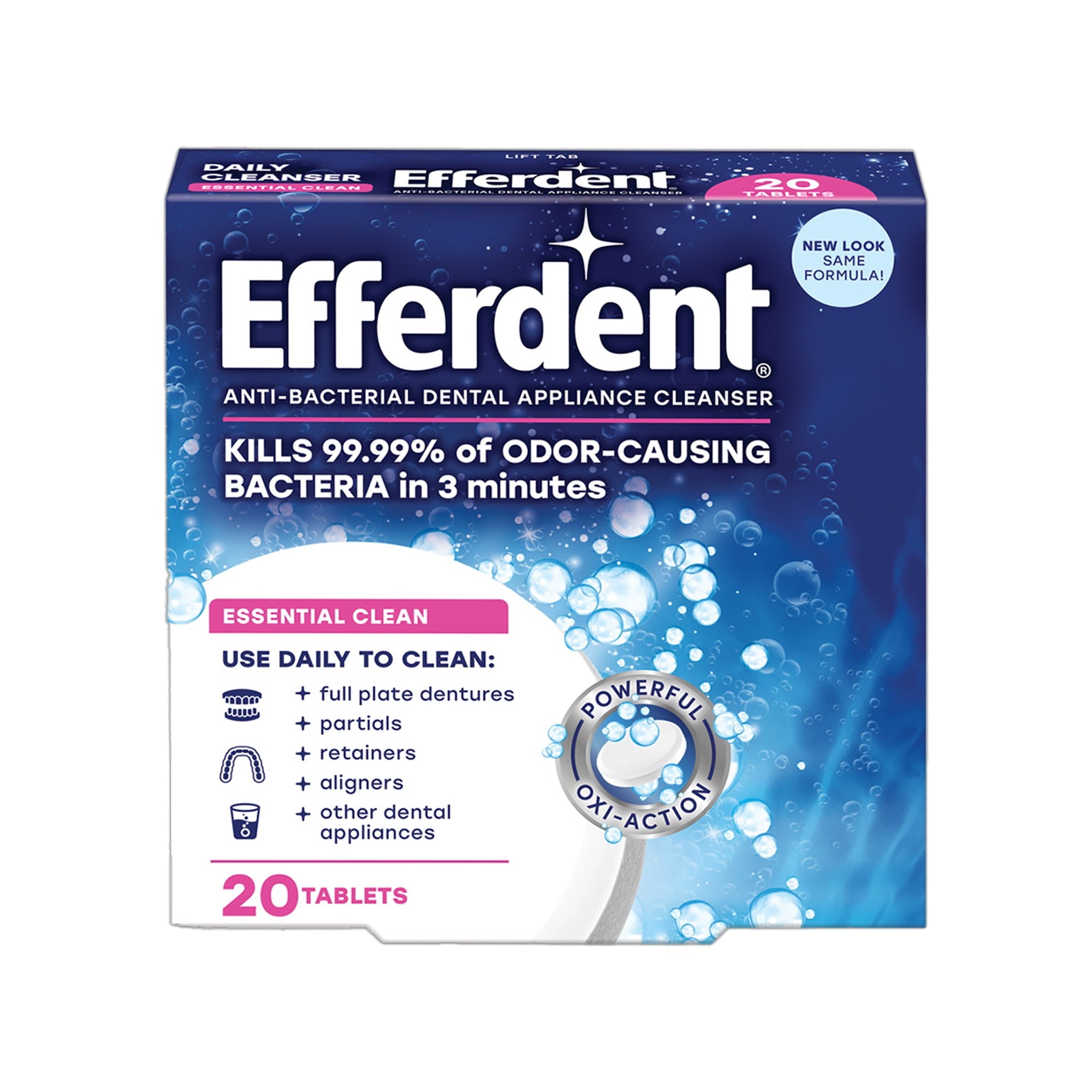 Efferdent Denture & Retainer Cleanser Tablets, Essential  Clean, 20 Tablets