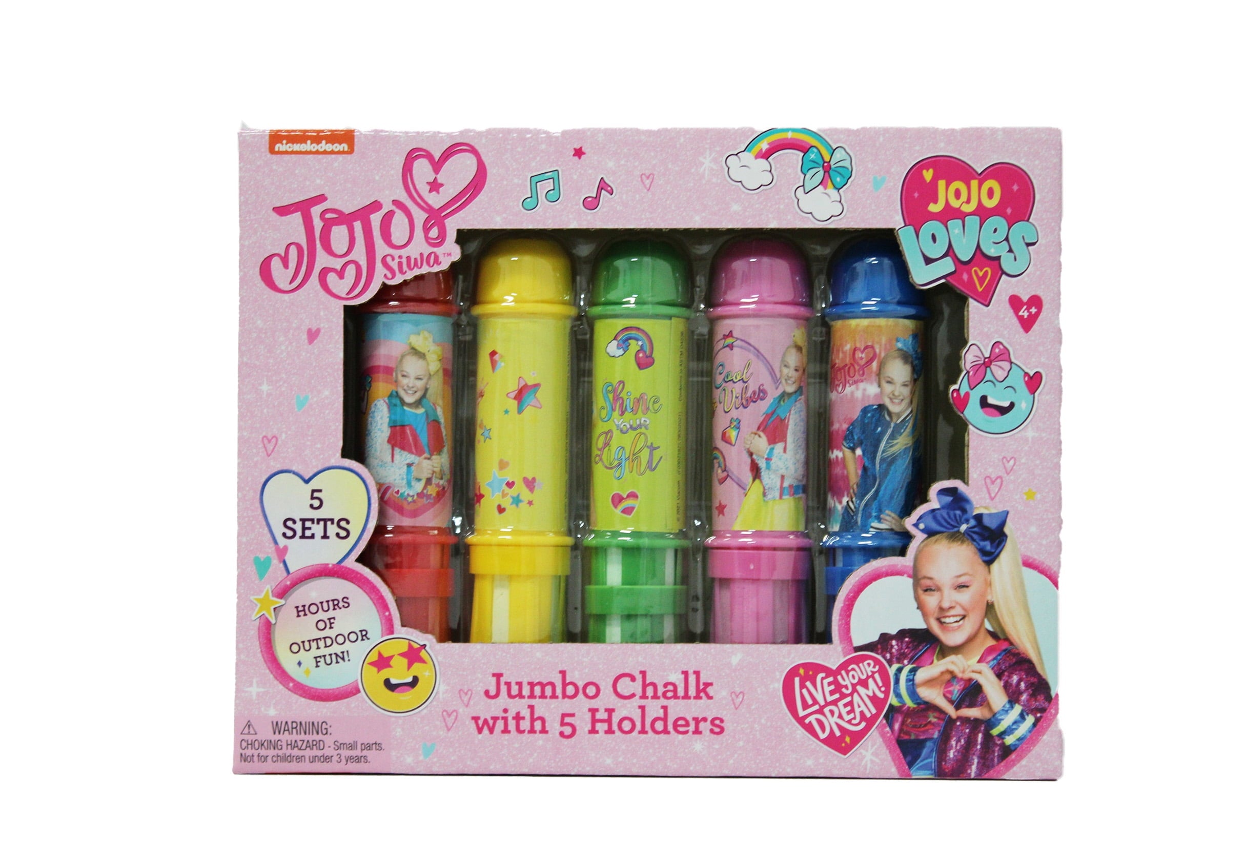 JoJo Siwa Jumbo Chalk Set with Holder - 5 Pieces for Fun and Colorful Sidewalk Art for Kids