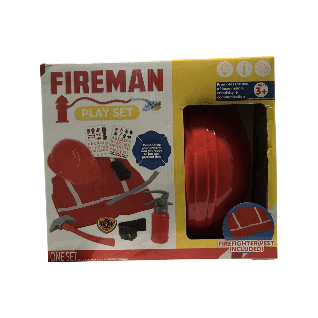 Fireman ToySet:1Helmet,1Vest,1Axe,1Crowbar,1Walkie Talkie,1Badge,1Fire Ext,&More