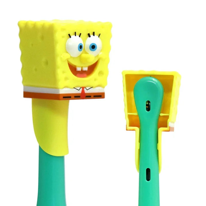 Firefly Clean N' Protect, SpongeBob SquarePants Toothbrush with Fun 3D Antibacterial Character Cover, Soft Compact Brush Head, Ergonomic Handles for Small Hands, Battery Included, Ages 3+, 1 Count