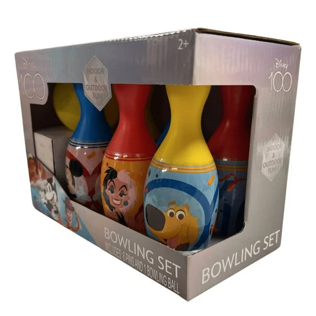 Disney 100 Bowling Set includes 6 Pins and 1 Bowling Ball