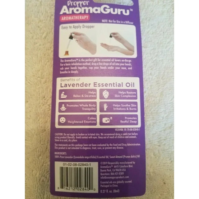 Ready to Use Aroma Guru Aromatherapy Oil LAVENDER .27 Fl Oz Bottles