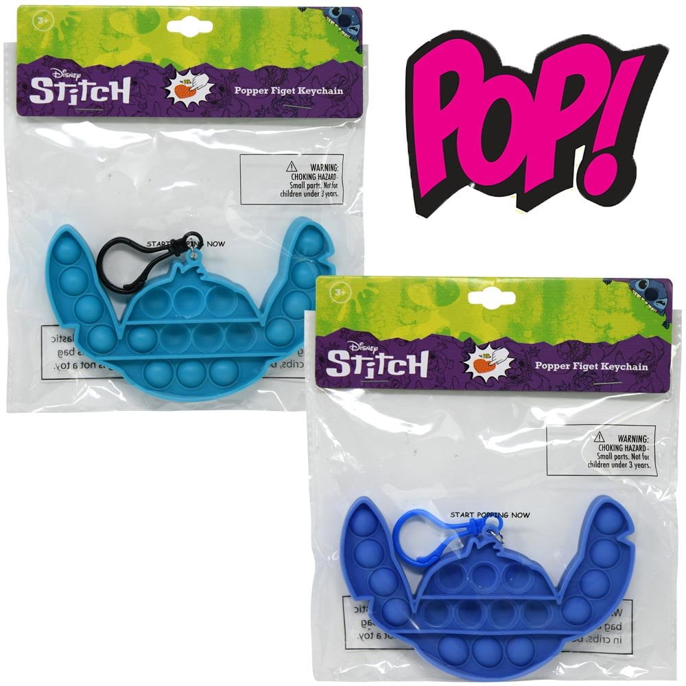 Stitch Shaped Pop Fidget Keychain In Bag With Header