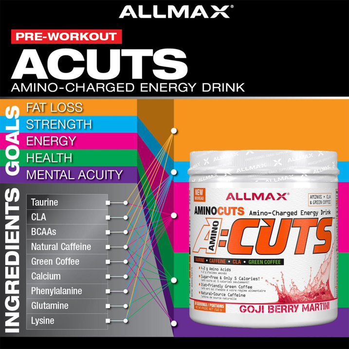 ALLMAX Nutrition AMINOCUTS (A:CUTS) Weight-Management BCAA, Goji Berry, 210g, 30 Servings