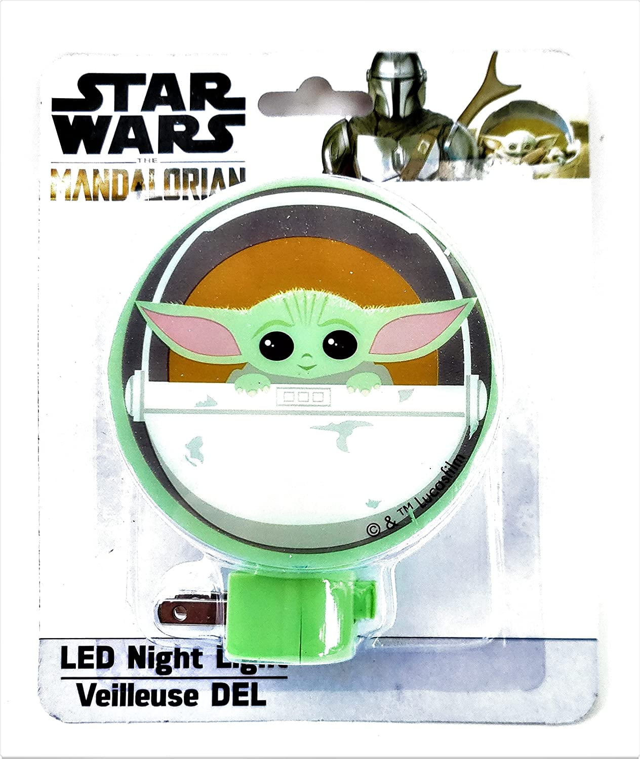 Star Wars Mandalorian LED Night Light, Baby Yoda Plug-in Lamp LED Bulb Included, Perfect for Hallways, Bedrooms, Bathrooms, and Kitchens