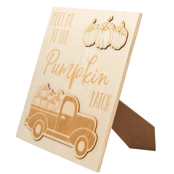 Plaid Beige Unpainted Wood Surface Plaque, Pumpkin Patch, 12" x 12"