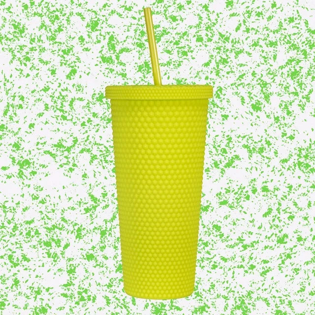 West & Fifth 24oz Matte Neon Yellow Studded Reusable Water Bottle Tumbler