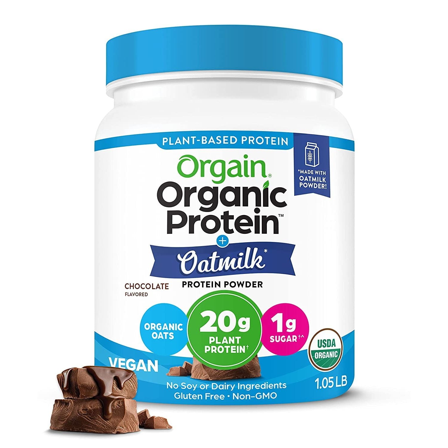 Orgain Organic 2 in 1 Vegan Protein Powder + Oatmilk- 20g Protein, Chocolate 1.05lb