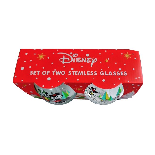 Disney Set of 2 Mickey Mouse Minnie Holiday Stemless Glasses