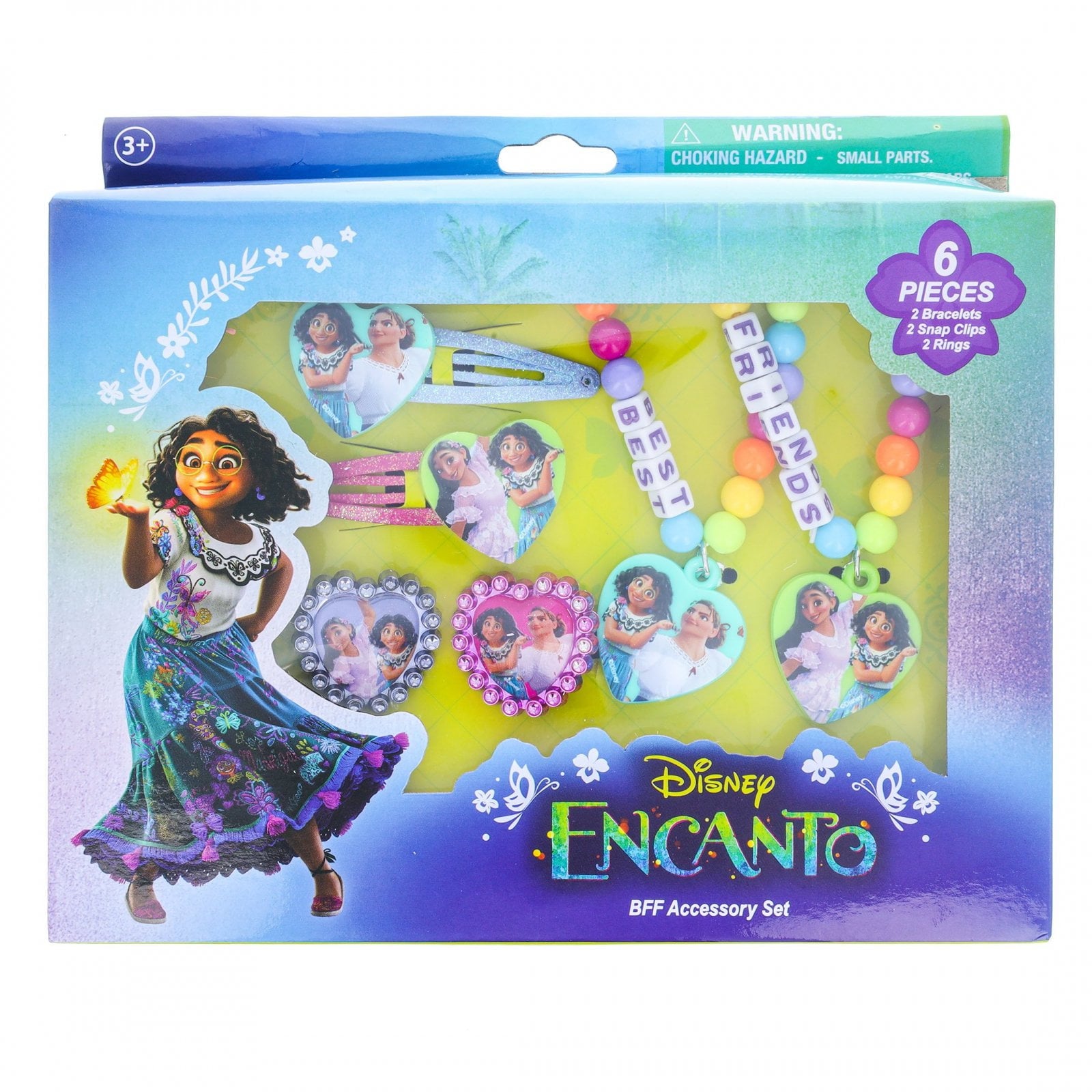 Disney Encanto BFF Accessory Set 6 Pieces ,2 Bracelet, 2 Snap Clips, 2 Rings