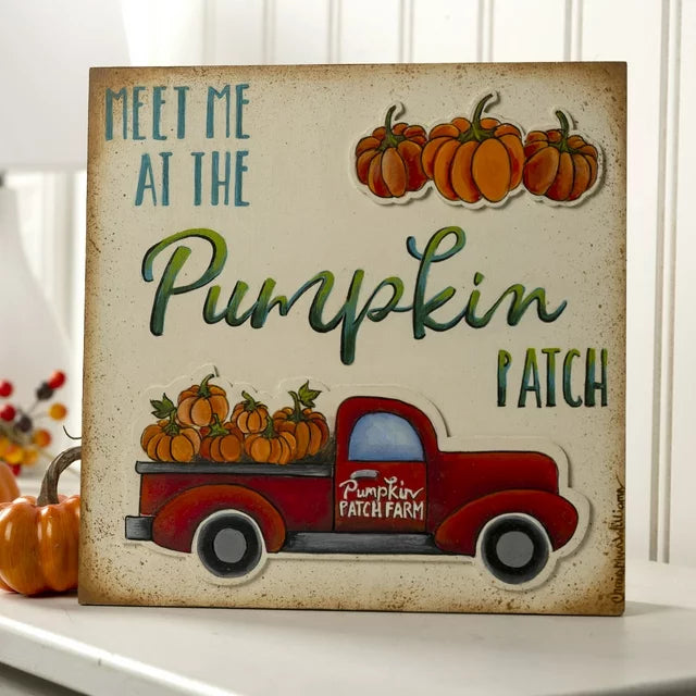 Plaid Beige Unpainted Wood Surface Plaque, Pumpkin Patch, 12" x 12"